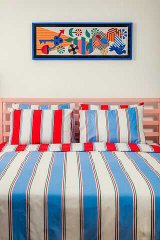 Bed Linen Set (Stripes Red/Light Blue)