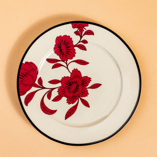 Porcelain Dessert Plate (Flowers cream/ Burgundy)