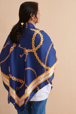 karavan clothing fashion spring summer 24 collection mariloo silk scarf chains blue