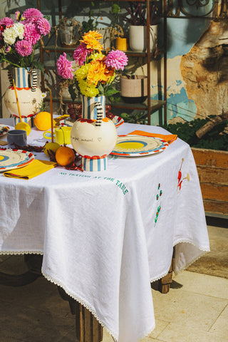 karavan clothing spring summer homeware collection tablecloth white embroiderries