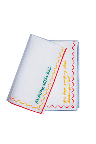 karavan clothing spring summer homeware collection linen napkin white red