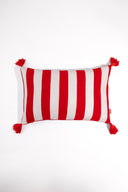 karavan clothing fashion spring summer 24 that moment homeware collection knitted pillow case blue red stripes