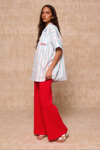 karavan clothing fashion krvn spring summer 26 nai collection zinnia shirt turquoise stripes