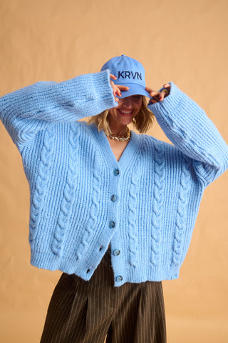 karavan clothing fashion fall winter 25 homecoming krvn collection dolores knitted cardigan light blue