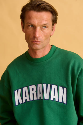 karavan clothing fashion fall winter 25 homecoming men collection adriel sweater crewneck green logo