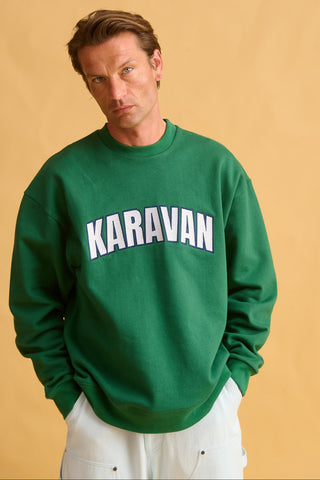 karavan clothing fashion fall winter 25 homecoming men collection adriel sweater crewneck green logo