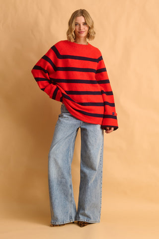 karavan clothing fashion fall winter 25 homecoming krvn collection amaryllis sweater blue red stripes