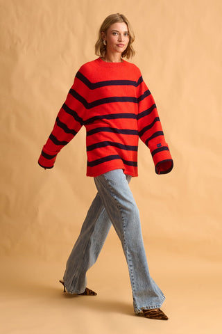 karavan clothing fashion fall winter 25 homecoming krvn collection amaryllis sweater blue red stripes