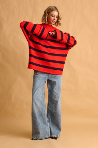 karavan clothing fashion fall winter 25 homecoming krvn collection amaryllis sweater blue red stripes