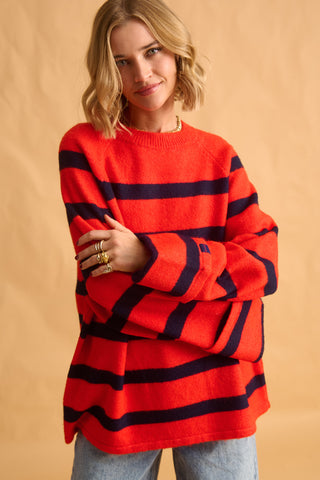 karavan clothing fashion fall winter 25 homecoming krvn collection amaryllis sweater blue red stripes