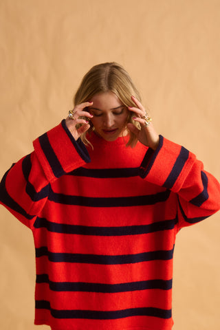karavan clothing fashion fall winter 25 homecoming krvn collection amaryllis sweater blue red stripes