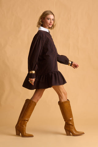 karavan clothing fashion fall winter 25 homecoming krvn collection amber mini dress blue brown stripes