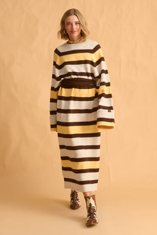 karavan clothing fashion fall winter 25 homecoming krvn collection aspen knitted dress black lemon stripes