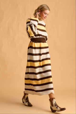 karavan clothing fashion fall winter 25 homecoming krvn collection aspen knitted dress black lemon stripes