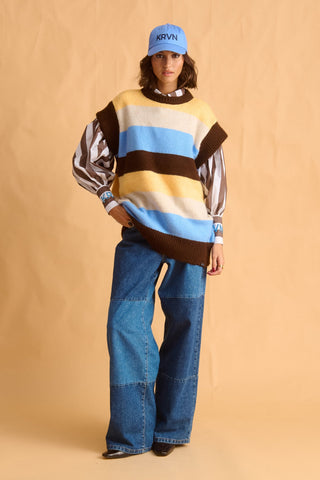 karavan clothing fashion fall winter 25 homecoming krvn collection electra knitted vest multicolor stripes