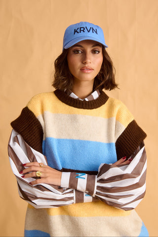 karavan clothing fashion fall winter 25 homecoming krvn collection electra knitted vest multicolor stripes