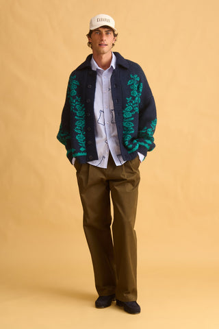 karavan clothing fashion fall winter 25 homecoming men collection alexander knitted cardigan green blue