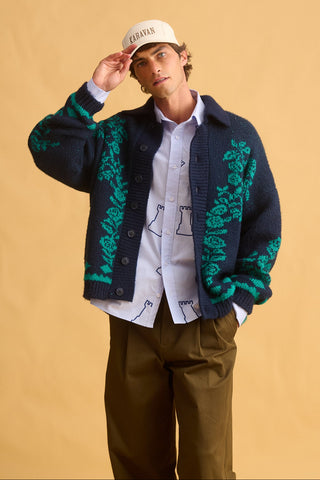 karavan clothing fashion fall winter 25 homecoming men collection alexander knitted cardigan green blue