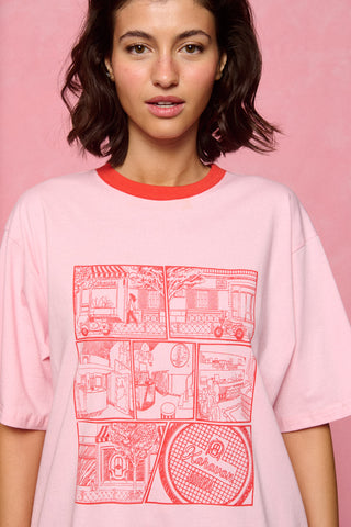 karavan clothing fashion spring summer 26 nai collection comic strip tee pink