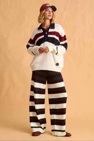 karavan clothing fashion fall winter 25 homecoming krvn collection brooke knitted trousers blue green bordeaux stripes