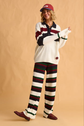 karavan clothing fashion fall winter 25 homecoming krvn collection brooke knitted trousers blue green bordeaux stripes