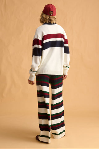 karavan clothing fashion fall winter 25 homecoming krvn collection brooke knitted trousers blue green bordeaux stripes