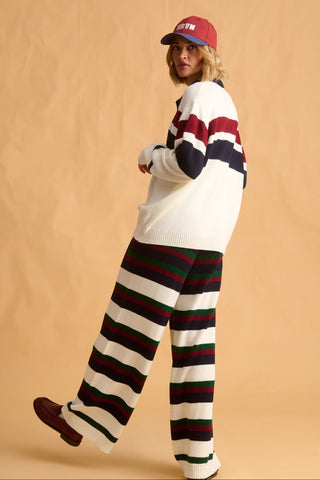 karavan clothing fashion fall winter 25 homecoming krvn collection brooke knitted trousers blue green bordeaux stripes