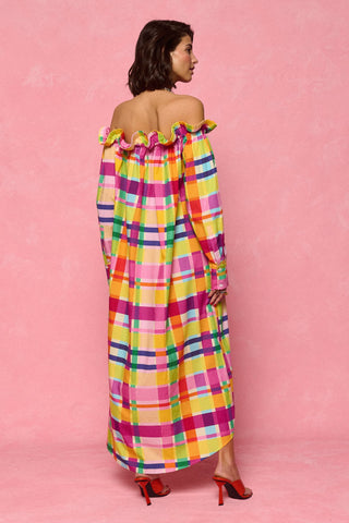 karavan clothing fashion spring summer 26 nai collection ceyda dress checked magenta green yellow