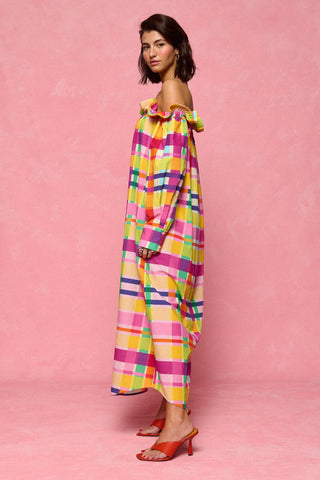 karavan clothing fashion spring summer 26 nai collection ceyda dress checked magenta green yellow