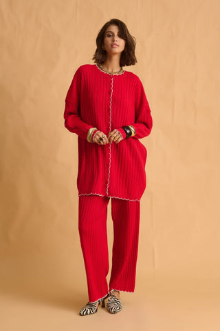 karavan clothing fashion fall winter 25 homecoming krvn collection noella knitted trousers red