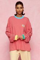 karavan loungewear planet fall winter 26' collection rosalin sweater pink red lines