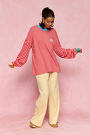 karavan loungewear planet fall winter 26' collection rosalin sweater pink red lines