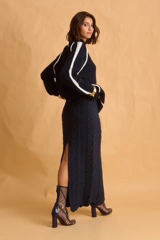 karavan clothing fashion fall winter 25 homecoming krvn collection clara knitted skirt blue