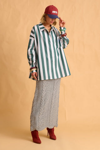 karavan clothing fashion fall winter 25 homecoming krvn collection ricarda shirt green stripes