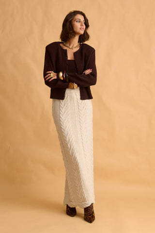 karavan clothing fashion fall winter 25 krvn homecoming collection orenda knitted cardigan brown