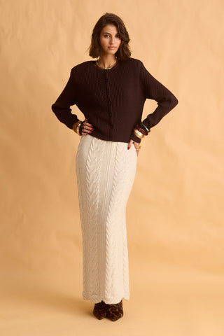 karavan clothing fashion fall winter 25 krvn homecoming collection orenda knitted cardigan brown