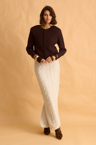 karavan clothing fashion fall winter 25 krvn homecoming collection orenda knitted cardigan brown