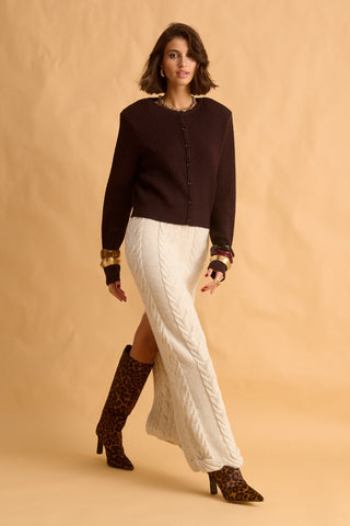 karavan clothing fashion fall winter 25 krvn homecoming collection orenda knitted cardigan brown