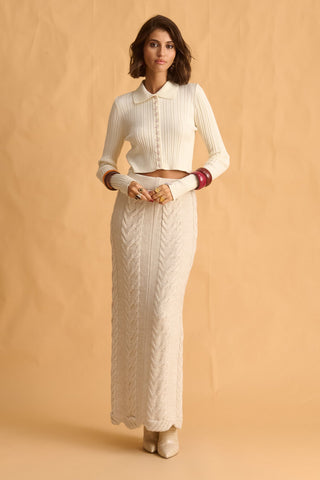 karavan clothing fashion fall winter 25 homecoming krvn collection clara knitted skirt ivory