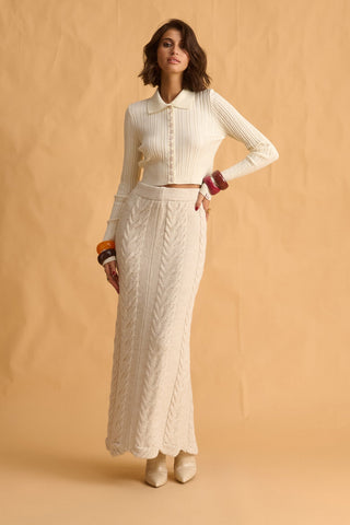 karavan clothing fashion fall winter 25 homecoming krvn collection clara knitted skirt ivory