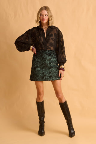 karavan clothing fashion fall winter 25 homecoming krvn collection dakota mini skirt green fur