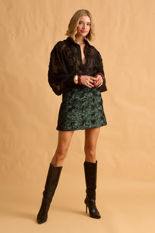 karavan clothing fashion fall winter 25 homecoming krvn collection dakota mini skirt green fur