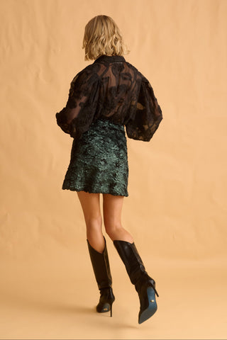 karavan clothing fashion fall winter 25 homecoming krvn collection dakota mini skirt green fur