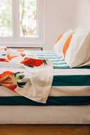 karavan clothing planet homeware collection spring summer 25 fitted sheet green stripes
