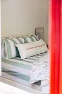 karavan clothing planet homeware collection spring summer 25 fitted sheet pistachio stripes