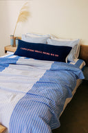 karavan clothing planet homeware collection spring summer 25 flat sheet four blues stripes