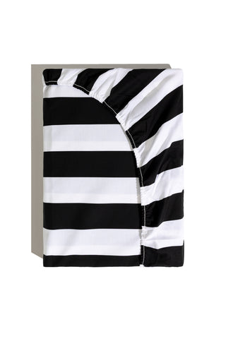 karavan clothing planet homeware collection fall winter 25 26 fitted sheet black white stripes