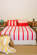 karavan clothing planet homeware collection spring summer 25 fitted sheet pink red stripes