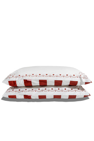 karavan clothing planet homeware collection fall winter 25 26 pillow case set hearts burgundy stripes