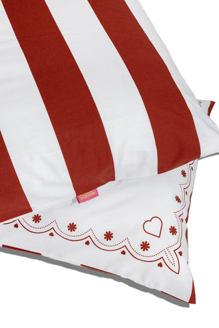 karavan clothing planet homeware collection fall winter 25 26 pillow case set hearts burgundy stripes